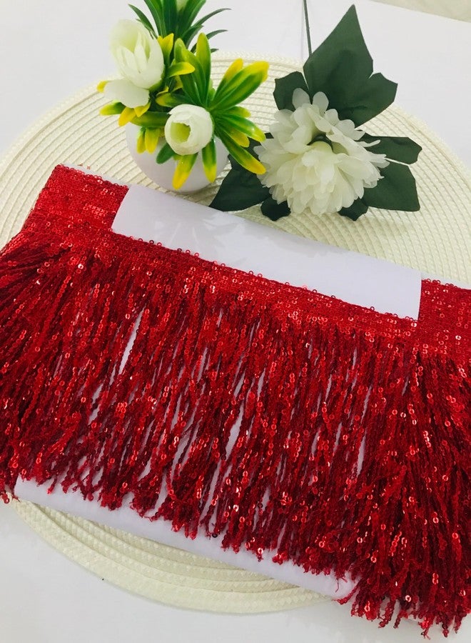 PREMDAS LACES Premdas lace Colorful Sequin Tassel Lace Trim Ribbon Fringe DIY Handmade Dance Performance Clothing Decoration Accessorie(3miter) Length - 6 Inch (Red) - Image 1
